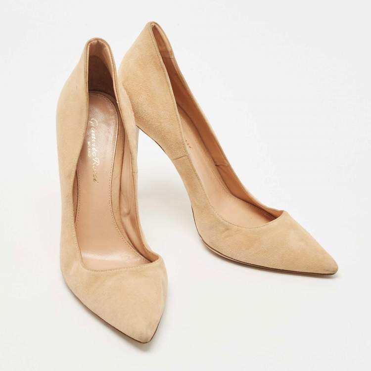 Pre Owned Gianvito Rossi Beige Suede Gianvito 105 Pointed Toe Pumps Size 38