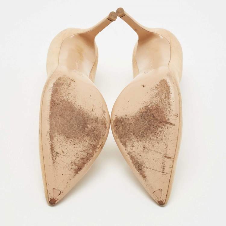 Pre Owned Gianvito Rossi Beige Suede Gianvito 105 Pointed Toe Pumps Size 38