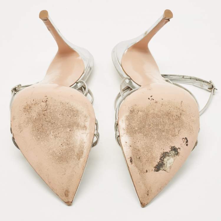 مملوكة مسبقًا Gianvito Rossi Silver Leather Kim Sandals Size 38.5