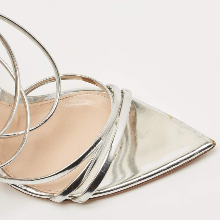 مملوكة مسبقًا Gianvito Rossi Silver Leather Kim Sandals Size 38.5