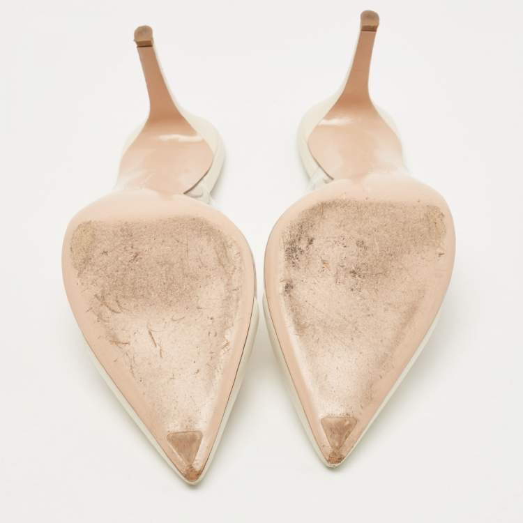 Pre Owned Gianvito Rossi White Leather and PVC Plexi Mules Size 39.5