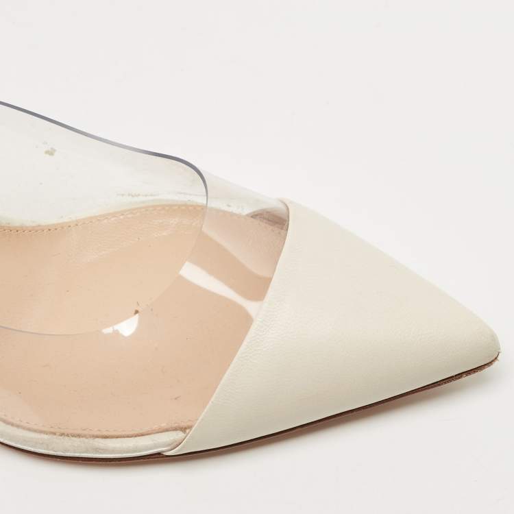 Pre Owned Gianvito Rossi White Leather and PVC Plexi Mules Size 39.5