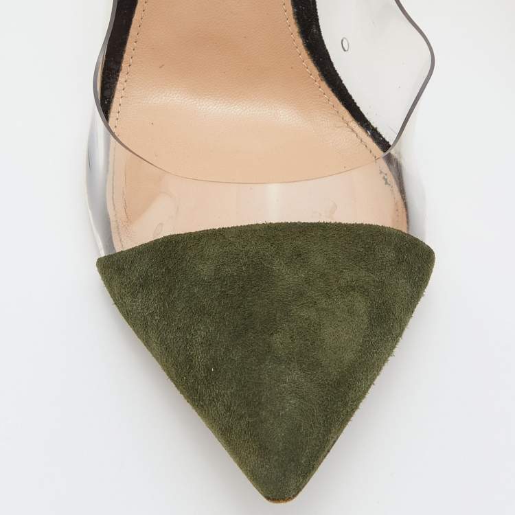 Pre Owned Gianvito Rossi Black/Green Suede and PVC Plexi Pumps Size 39