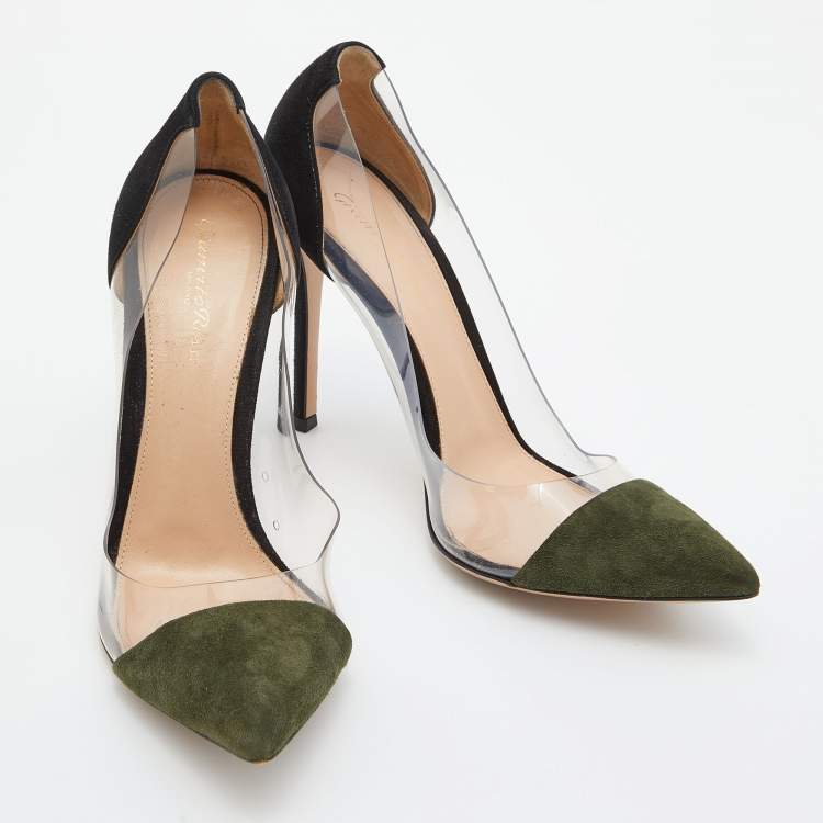 Pre Owned Gianvito Rossi Black/Green Suede and PVC Plexi Pumps Size 39