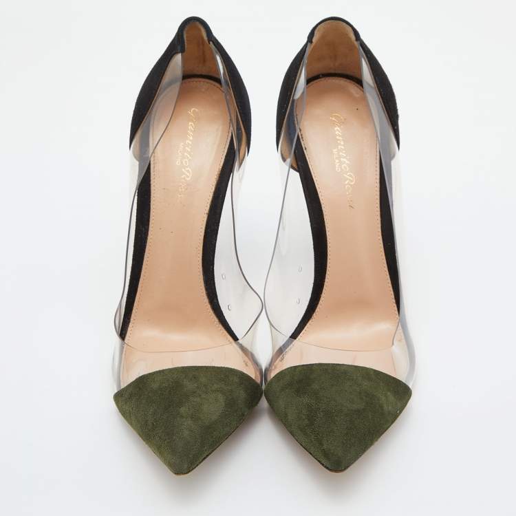 Pre Owned Gianvito Rossi Black/Green Suede and PVC Plexi Pumps Size 39