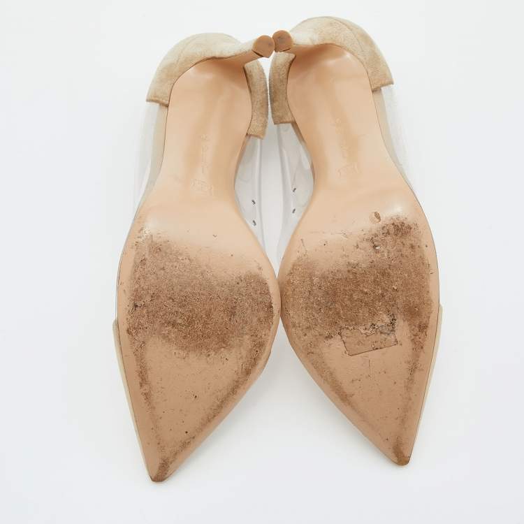 Pre Owned Gianvito Rossi Gold Leather, Suede and PVC Plexi Pumps Size 39