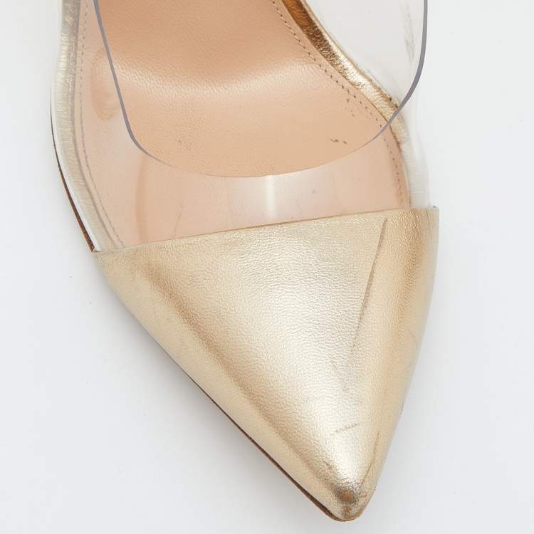 Pre Owned Gianvito Rossi Gold Leather, Suede and PVC Plexi Pumps Size 39
