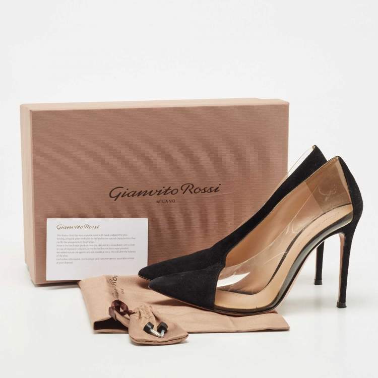 Pre Owned Gianvito Rossi Black Suede and  PVC Plexi Platform Pumps Size 38.5