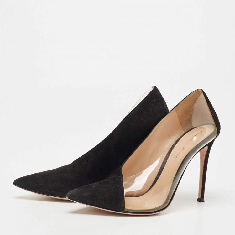 Pre Owned Gianvito Rossi Black Suede and  PVC Plexi Platform Pumps Size 38.5