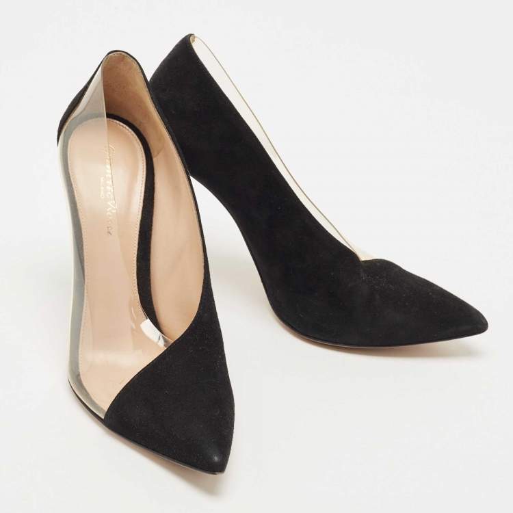 Pre Owned Gianvito Rossi Black Suede and  PVC Plexi Platform Pumps Size 38.5