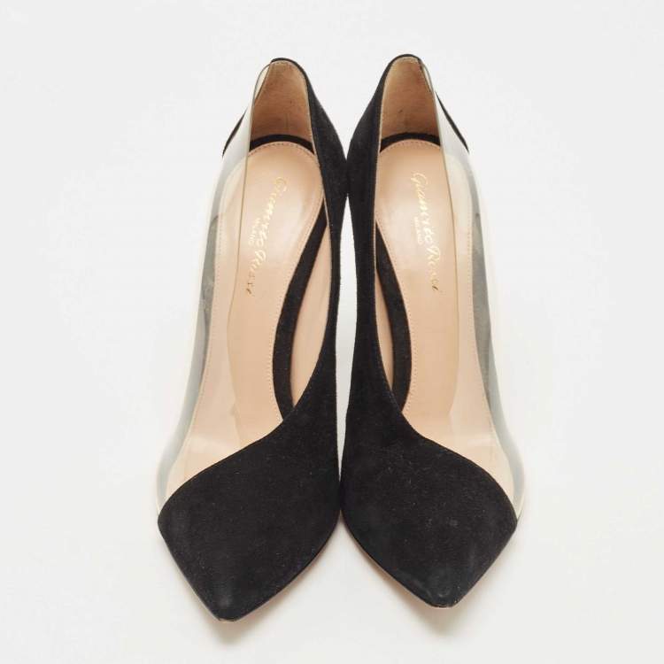 Pre Owned Gianvito Rossi Black Suede and  PVC Plexi Platform Pumps Size 38.5