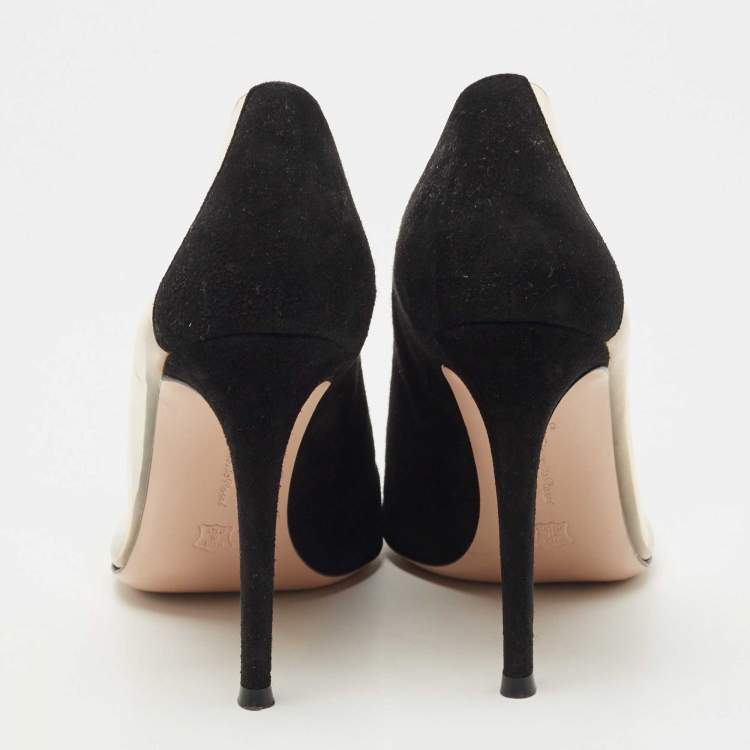 Pre Owned Gianvito Rossi Black Suede and  PVC Plexi Platform Pumps Size 38.5