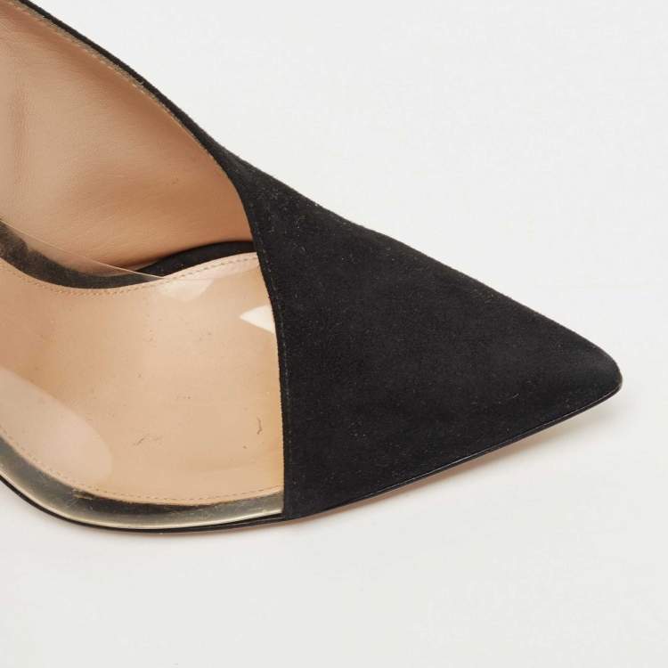 Pre Owned Gianvito Rossi Black Suede and  PVC Plexi Platform Pumps Size 38.5