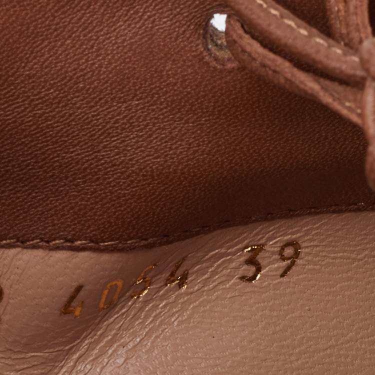 Pre Owned Gianvito Rossi Tan Suede Fringe Lace Up Ankle Booties Size 39