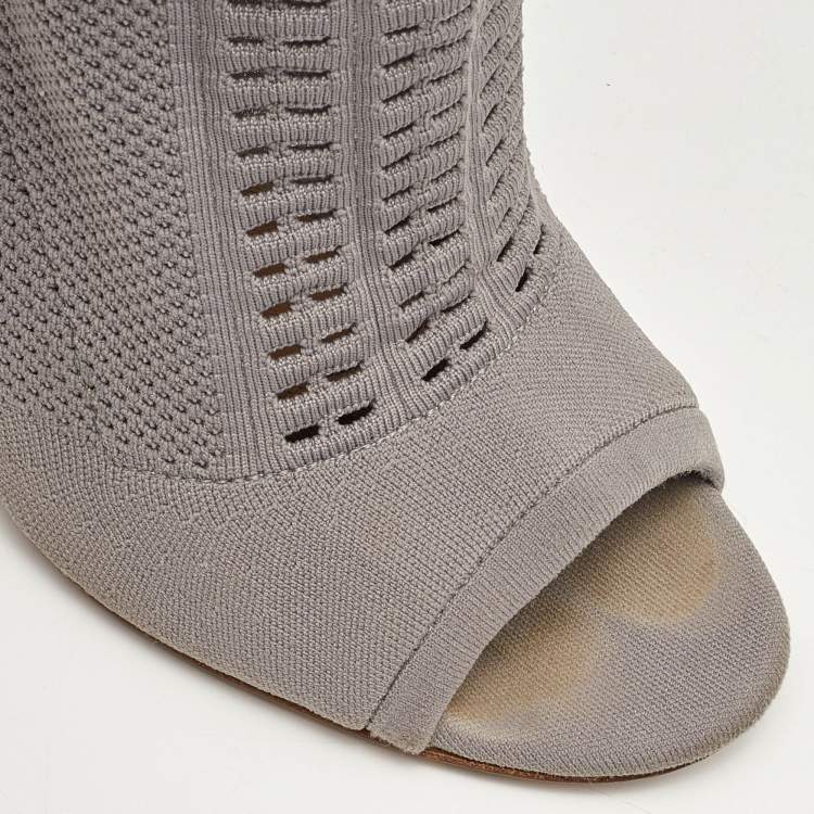Pre Owned Gianvito Rossi Grey Knit Fabric Vires Ankle Booties Size 40.5