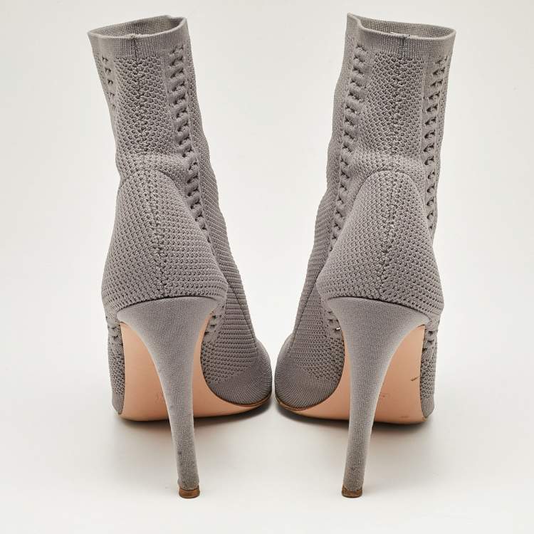 Pre Owned Gianvito Rossi Grey Knit Fabric Vires Ankle Booties Size 40.5