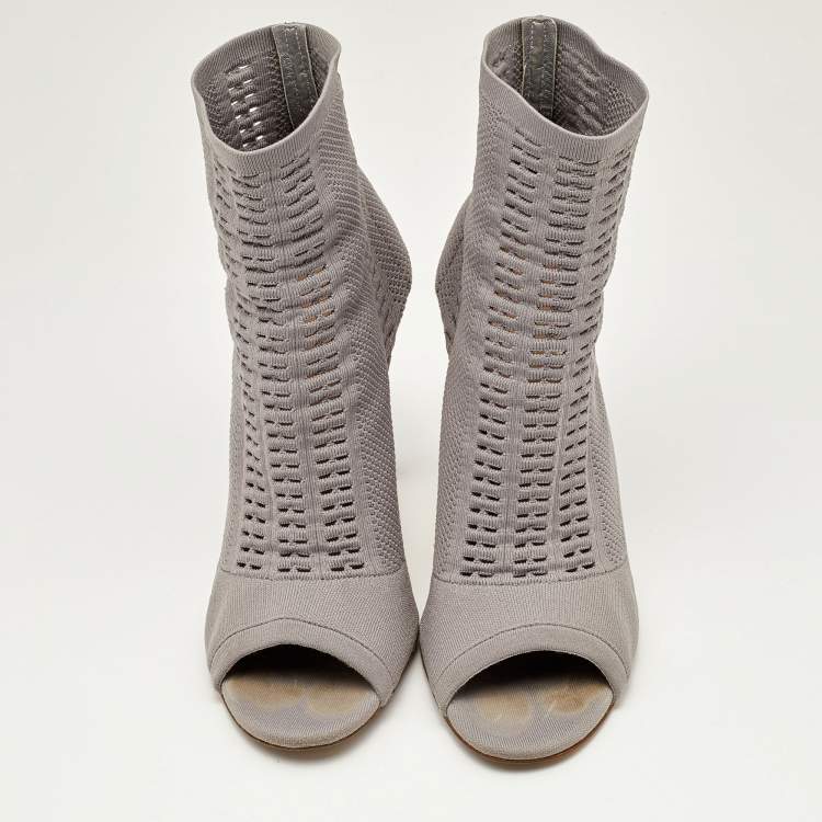 Pre Owned Gianvito Rossi Grey Knit Fabric Vires Ankle Booties Size 40.5