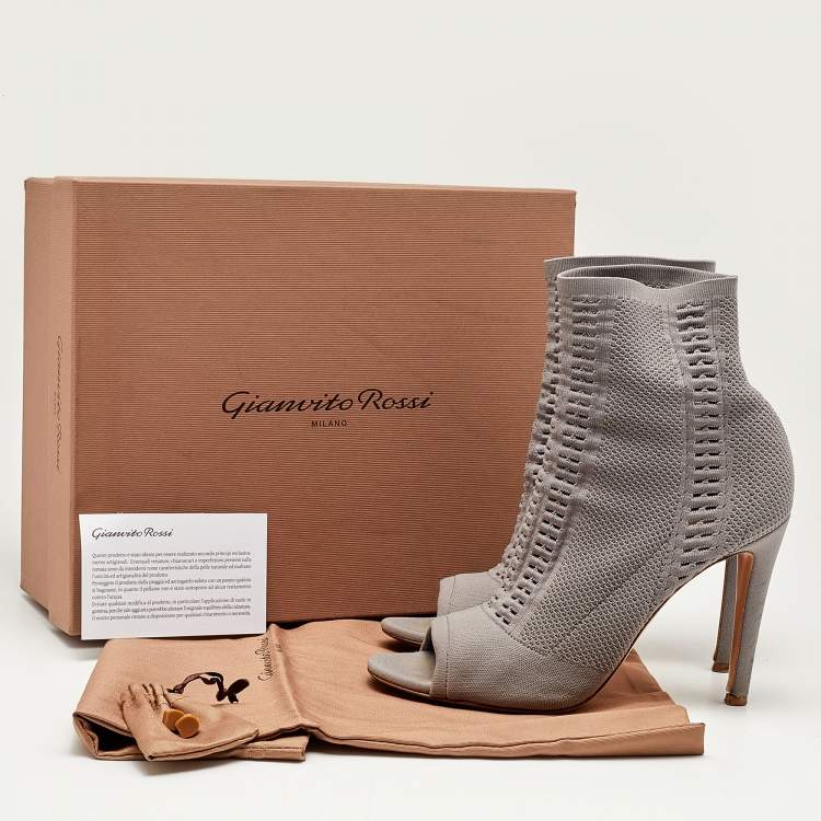 Pre Owned Gianvito Rossi Grey Knit Fabric Vires Ankle Booties Size 40.5