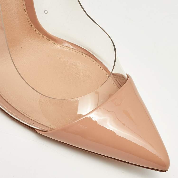 مملوكة مسبقًا Gianvito Rossi Beige Patent Leather and PVC Plexi Pumps Size 37
