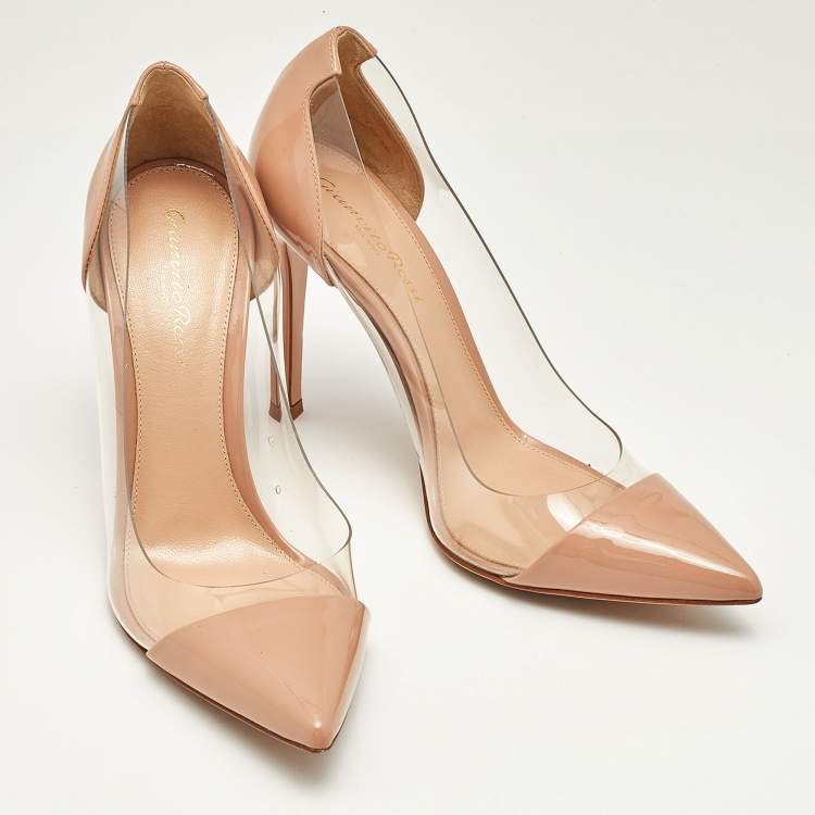 مملوكة مسبقًا Gianvito Rossi Beige Patent Leather and PVC Plexi Pumps Size 37