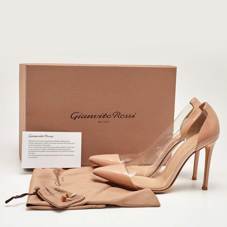 مملوكة مسبقًا Gianvito Rossi Beige Patent Leather and PVC Plexi Pumps Size 37