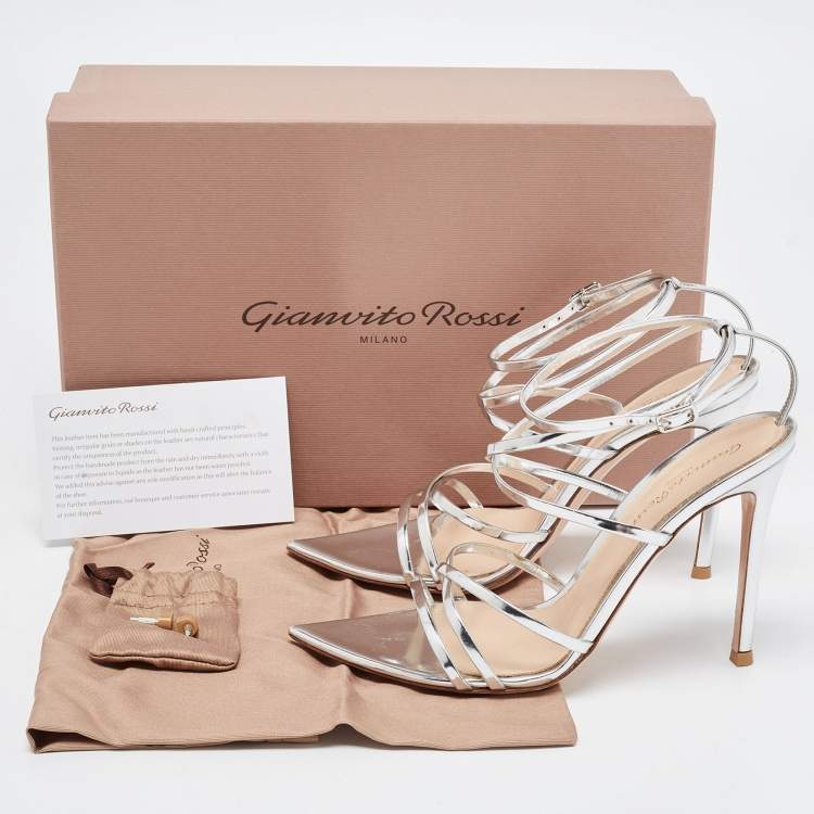 Pre Owned Gianvito Rossi Silver Leather Kim Ankle Strap Sandals Size 37