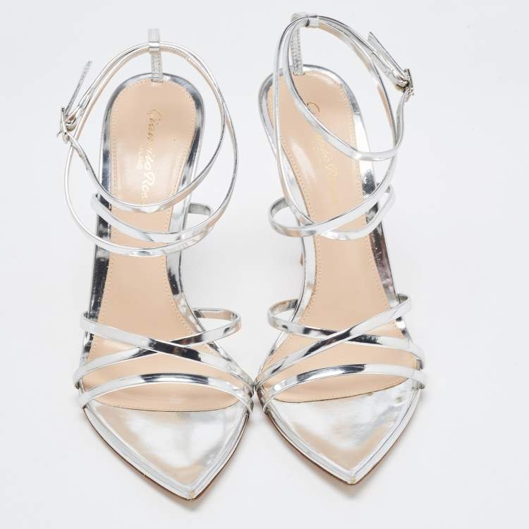 Pre Owned Gianvito Rossi Silver Leather Kim Ankle Strap Sandals Size 37