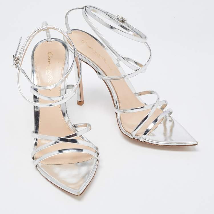Pre Owned Gianvito Rossi Silver Leather Kim Ankle Strap Sandals Size 37