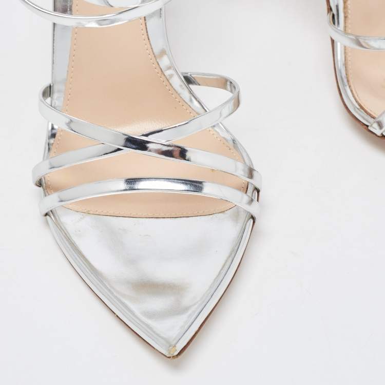 Pre Owned Gianvito Rossi Silver Leather Kim Ankle Strap Sandals Size 37