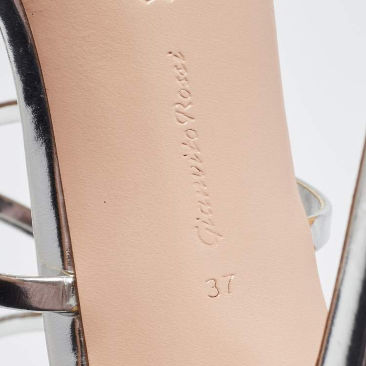 Pre Owned Gianvito Rossi Silver Leather Kim Ankle Strap Sandals Size 37