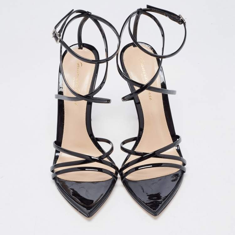 Pre Owned Gianvito Rossi Black Patent Leather Kim Ankle Strap Sandals Size 37