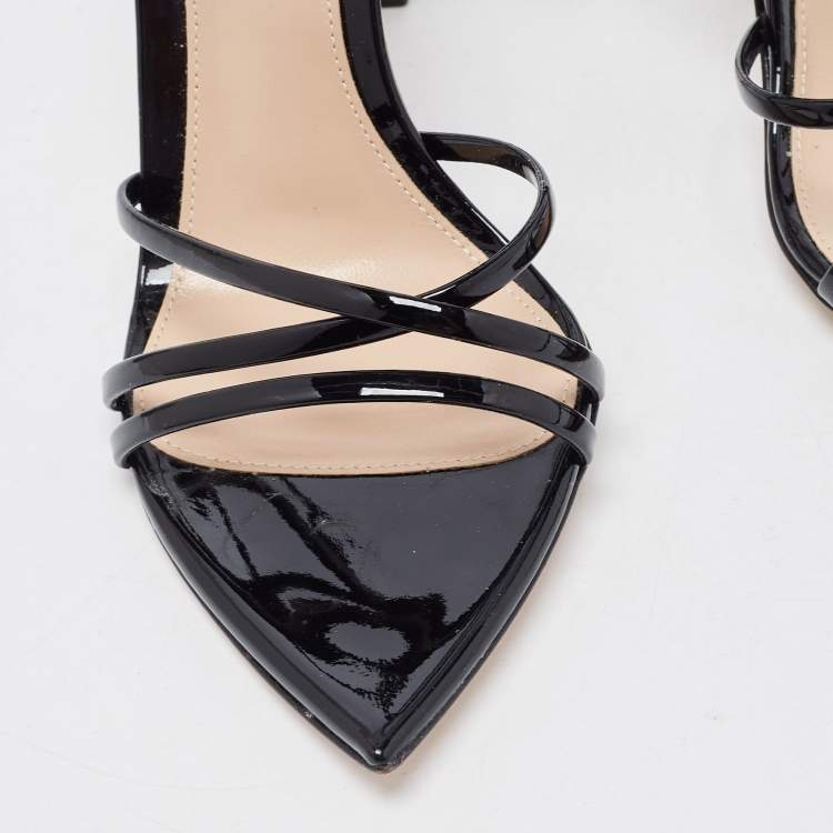 Pre Owned Gianvito Rossi Black Patent Leather Kim Ankle Strap Sandals Size 37