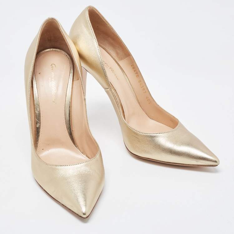 Pre Owned Gianvito Rossi Dull Gold Leather Gianvito 105 Pumps Size 40.5
