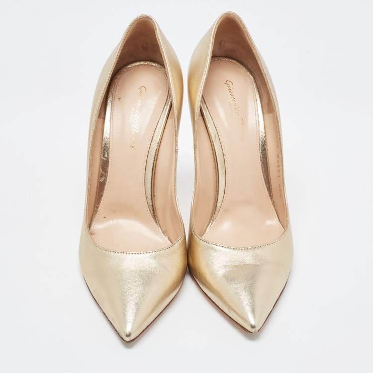 Pre Owned Gianvito Rossi Dull Gold Leather Gianvito 105 Pumps Size 40.5