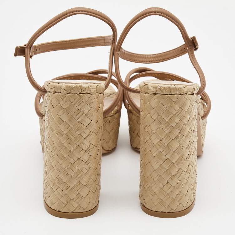 Pre Owned Gianvito Rossi Beige Leather Ankle Strap Espadrille Platform Sandals Size 41