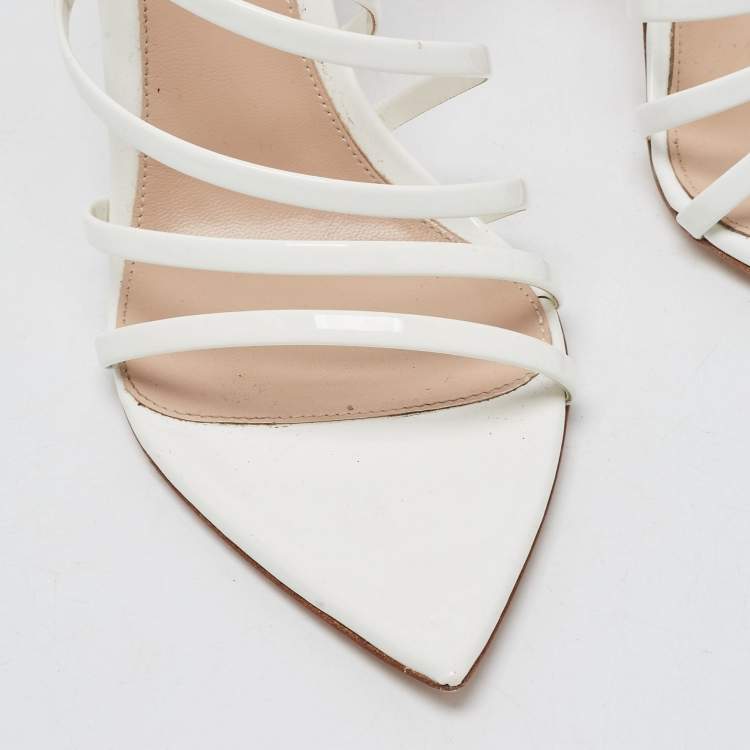 Pre Owned Gianvito Rossi White Patent Leather Strappy Ankle Wrap Sandals Size 39