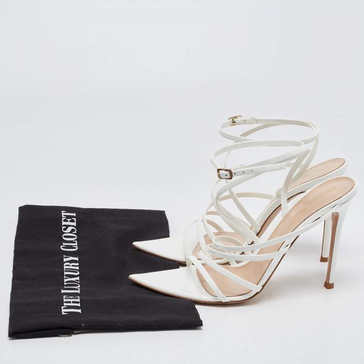 Pre Owned Gianvito Rossi White Patent Leather Strappy Ankle Wrap Sandals Size 39