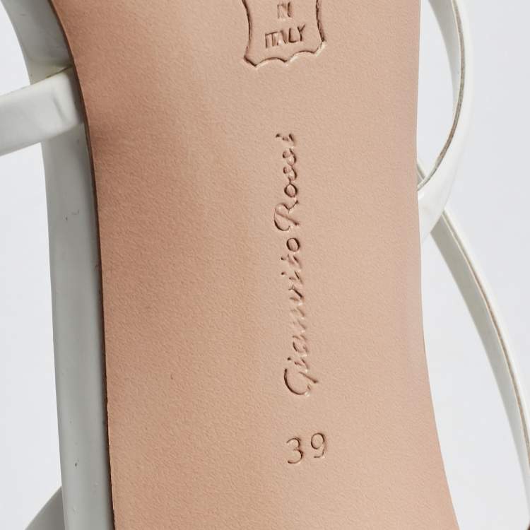 Pre Owned Gianvito Rossi White Patent Leather Strappy Ankle Wrap Sandals Size 39