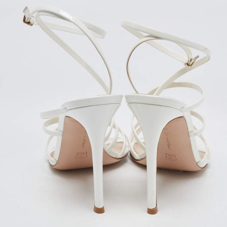 Pre Owned Gianvito Rossi White Patent Leather Strappy Ankle Wrap Sandals Size 39