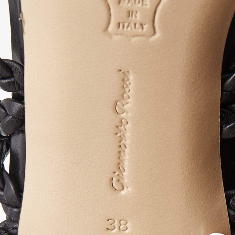 Pre Owned Gianvito Rossi Black Leather Braided Gladiator Knee High Sandals Size 38