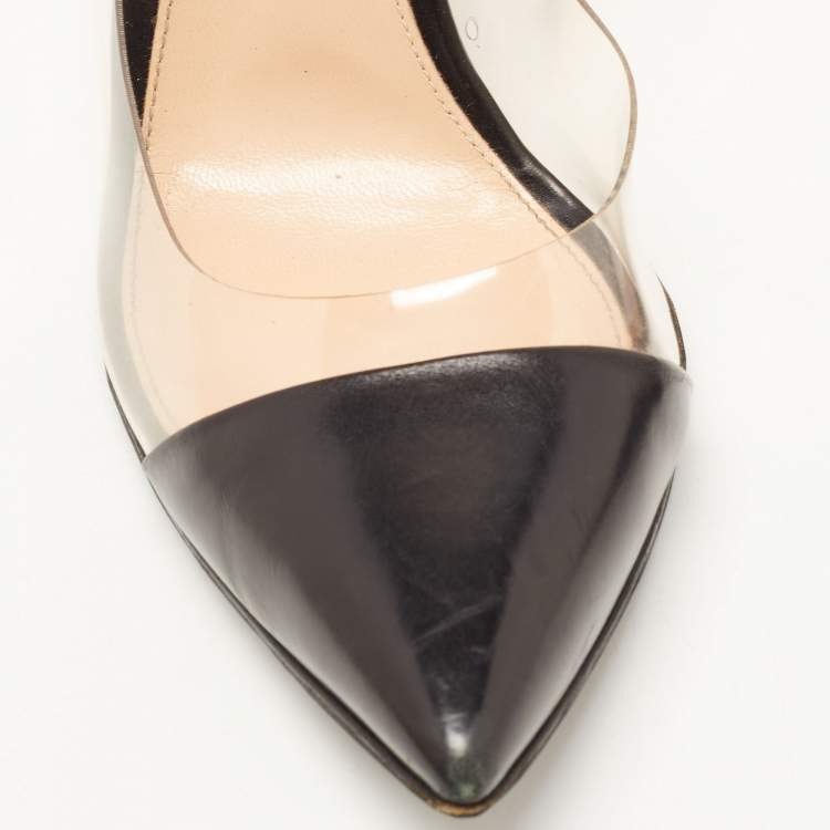 Pre Owned Gianvito Rossi Black Leather and PVC Plexi Pointed Toe Pumps Size 38