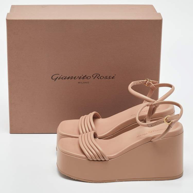 Pre Owned Gianvito Rossi Dusty Pink Leather Ankle Strap Platform Sandals Size 37