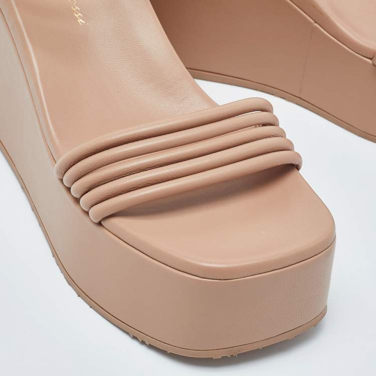 Pre Owned Gianvito Rossi Dusty Pink Leather Ankle Strap Platform Sandals Size 37