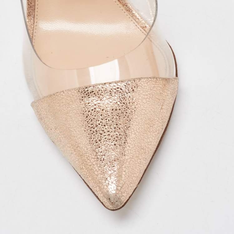 Pre Owned Gianvito Rossi Gold Leather, PVC Plexi Pumps Size 38