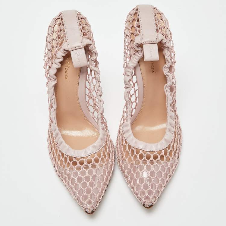 Pre Owned Gianvito Rossi Pink Net and Leather Pumps Size 39