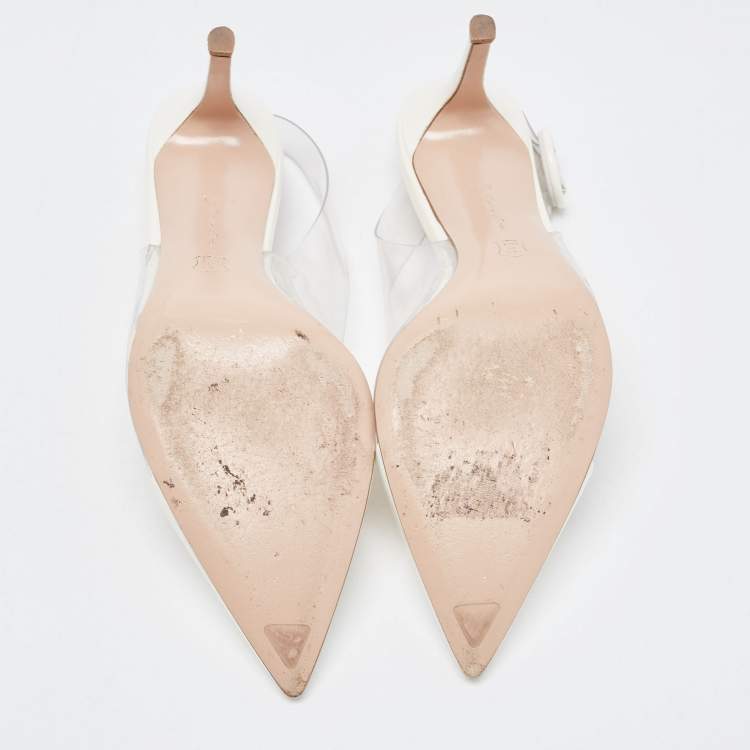 Pre Owned Gianvito Rossi Off White Patent Leather and PVC Plexi Slingback Pumps Size 36.5