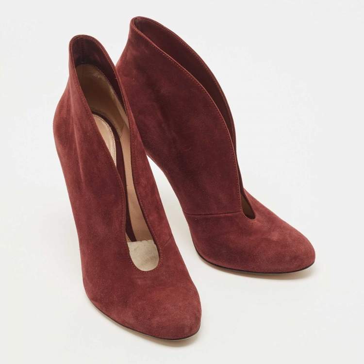Pre Owned Gianvito Rossi Burgundy Suede Vamp Ankle Length Boots Size 38.5