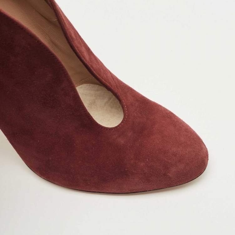 Pre Owned Gianvito Rossi Burgundy Suede Vamp Ankle Length Boots Size 38.5