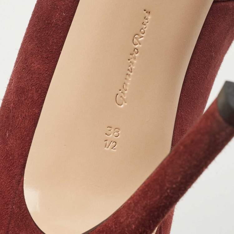 Pre Owned Gianvito Rossi Burgundy Suede Vamp Ankle Length Boots Size 38.5