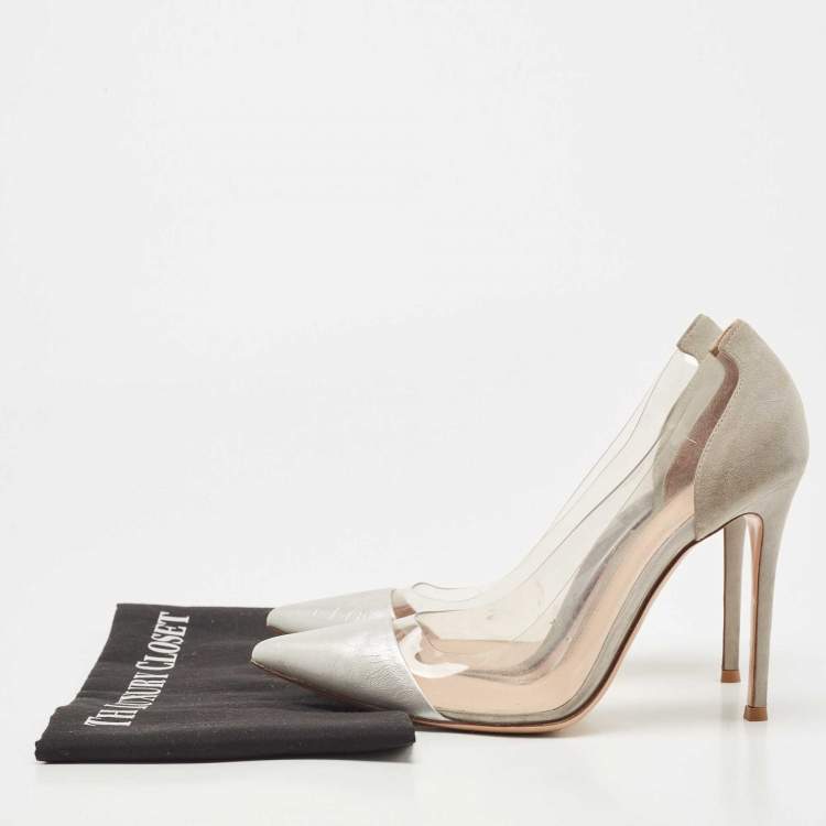 Pre Owned Gianvito Rossi Grey/Transparent PVC and Leather Plexi Pumps Size 40